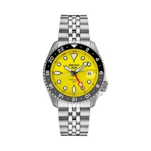 NEW SEIKO 5 SPORTS MEN'S SSK017 AUTOMATIC YELLOW DIAL GMT STAINLESS WATCH